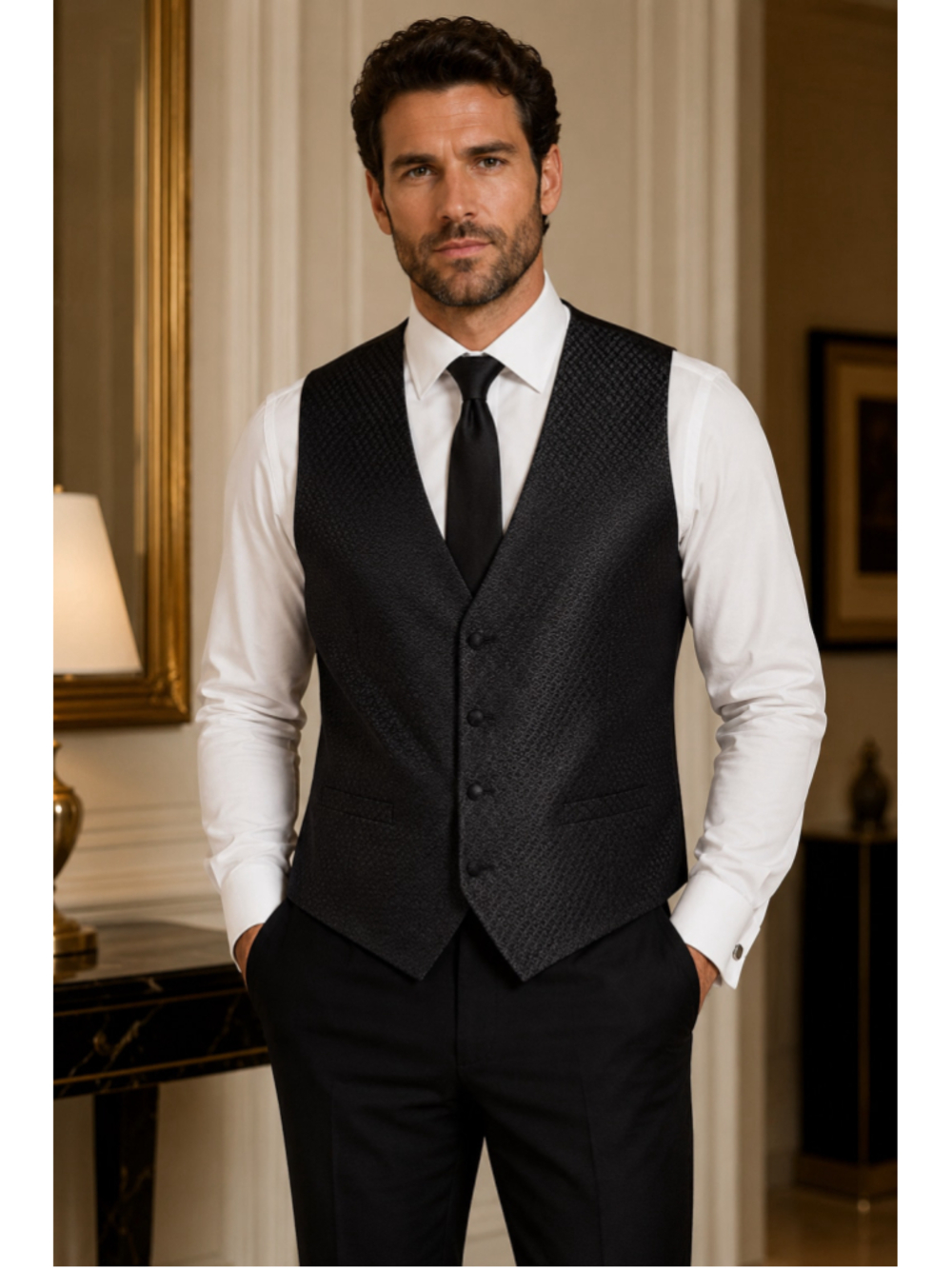 Men's Molly Rogers Black Patterned Vest, Size XL